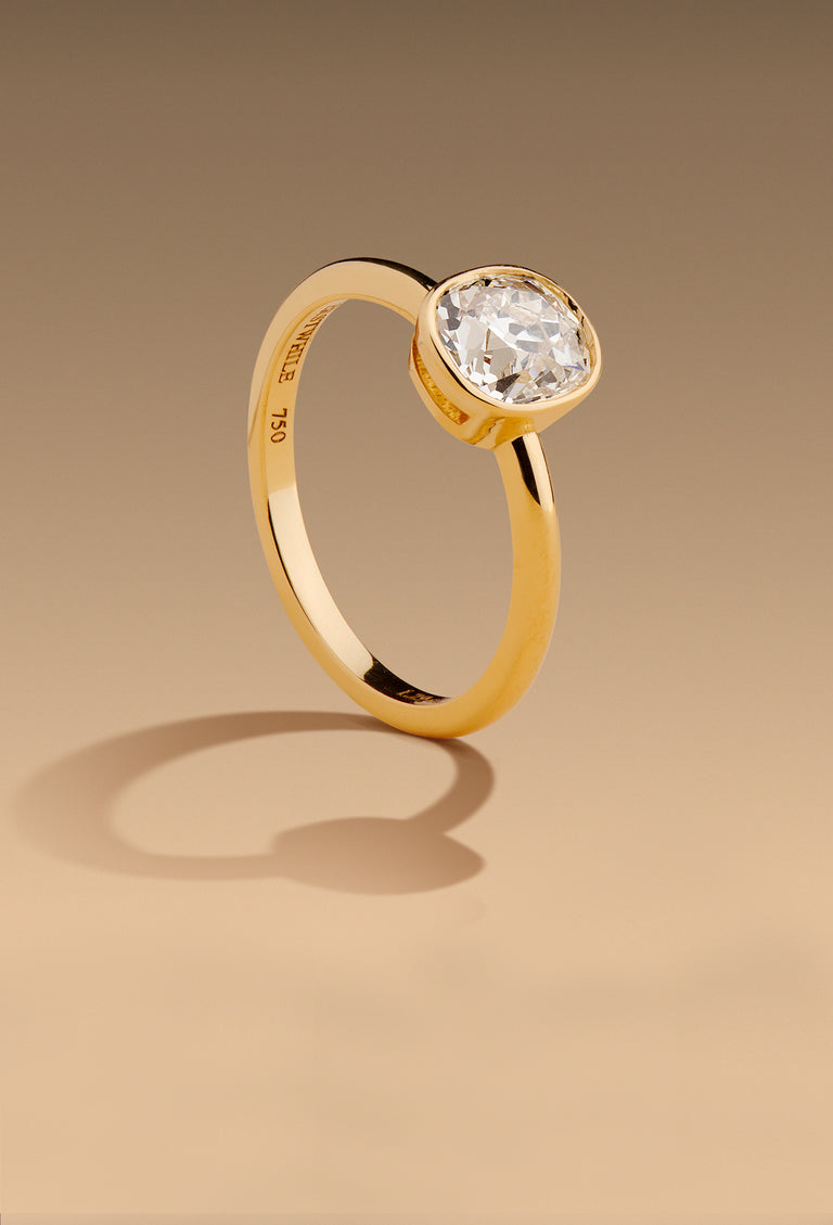 Ethical Sustainable Brooklynn - Bezel Set Accented Engagement Ring with Side Stones - Setting Only 18K Yellow Gold / Lab Grown Diamond Accents