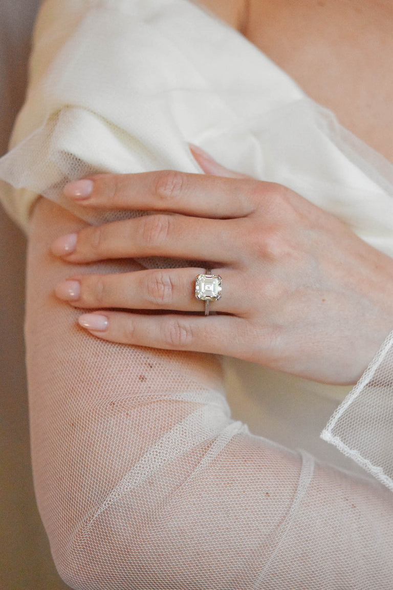 Boucheron Art Deco 5.96 Carat Asscher Cut Diamond Vintage Engagement Ring
