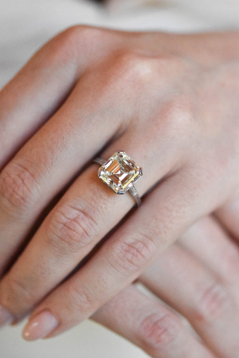 Boucheron Art Deco 5.96 Carat Asscher Cut Diamond Vintage Engagement Ring