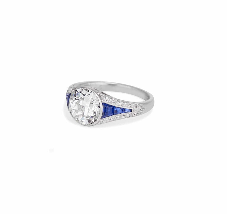 Boucheron Paris Art Deco 1.94 Carat Diamond & Sapphire Ring