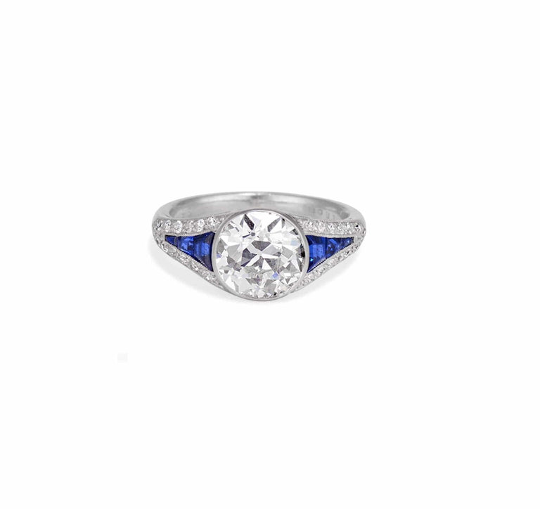 Boucheron Paris Art Deco 1.94 Carat Diamond & Sapphire Ring