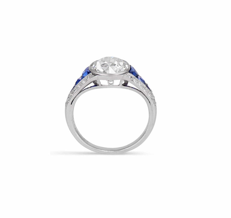 Boucheron Paris Art Deco 1.94 Carat Diamond & Sapphire Ring