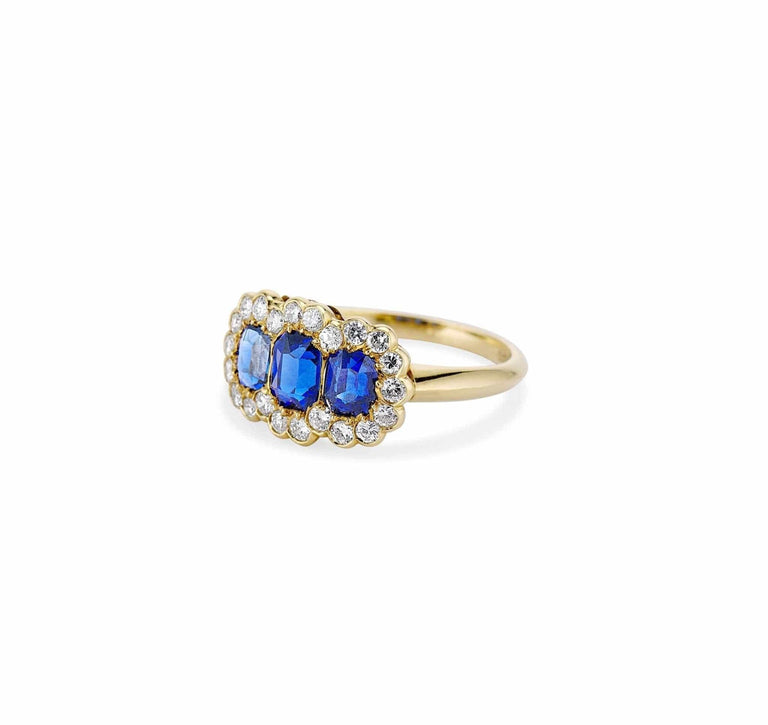 British Victorian Three Stone Sapphire Ring in Gold