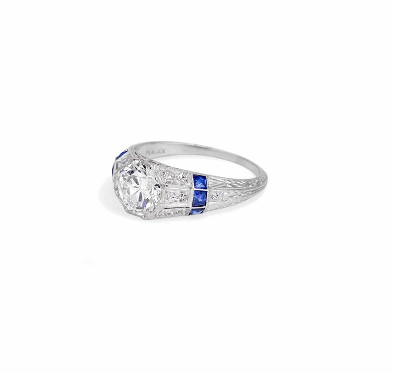 C. D. Peacock Art Deco 1.37 Carat Diamond & Sapphire Ring