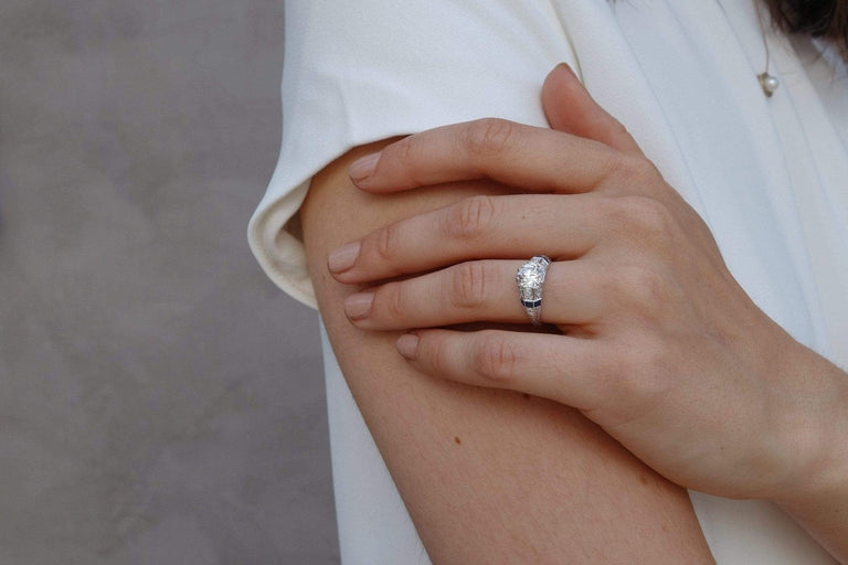 C. D. Peacock Art Deco 1.37 Carat Diamond & Sapphire Ring