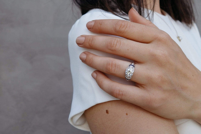 C. D. Peacock Art Deco 1.37 Carat Diamond & Sapphire Ring