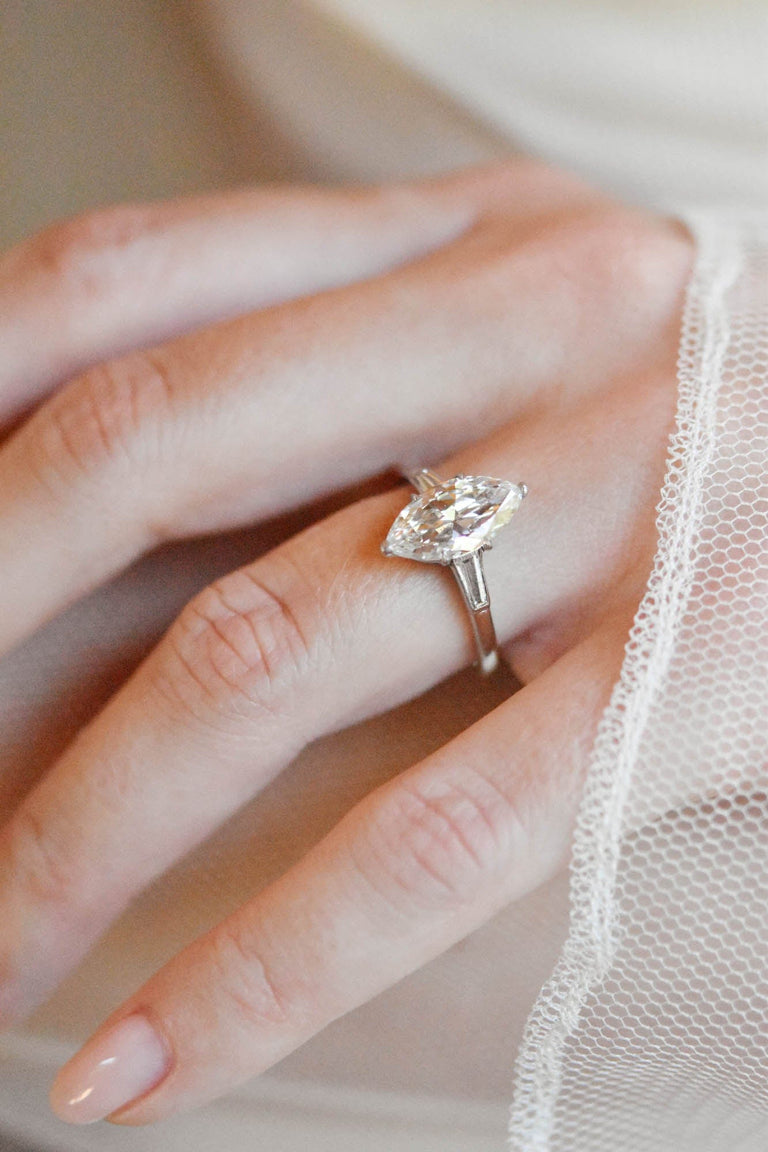 Cartier Art Deco 2.18 Carat Marquise Diamond Vintage Engagement Ring