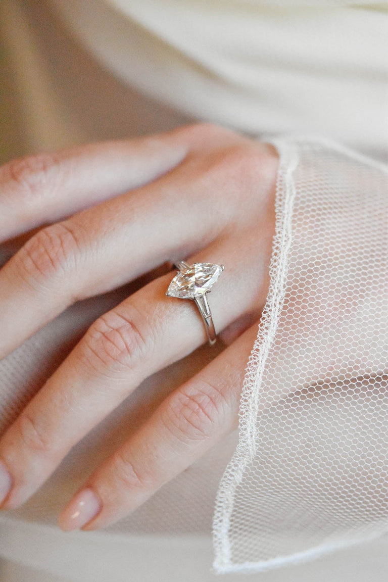 Cartier Art Deco 2.18 Carat Marquise Diamond Vintage Engagement Ring
