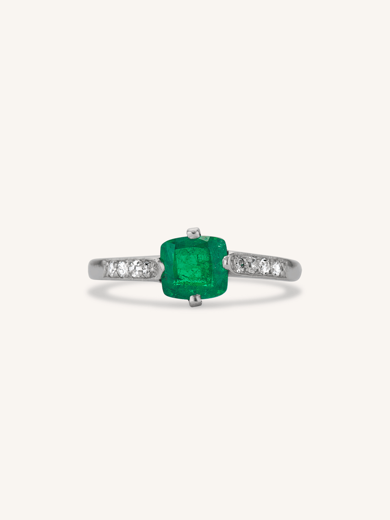 Cartier Art Deco Emerald Cut Emerald Vintage Engagement Ring