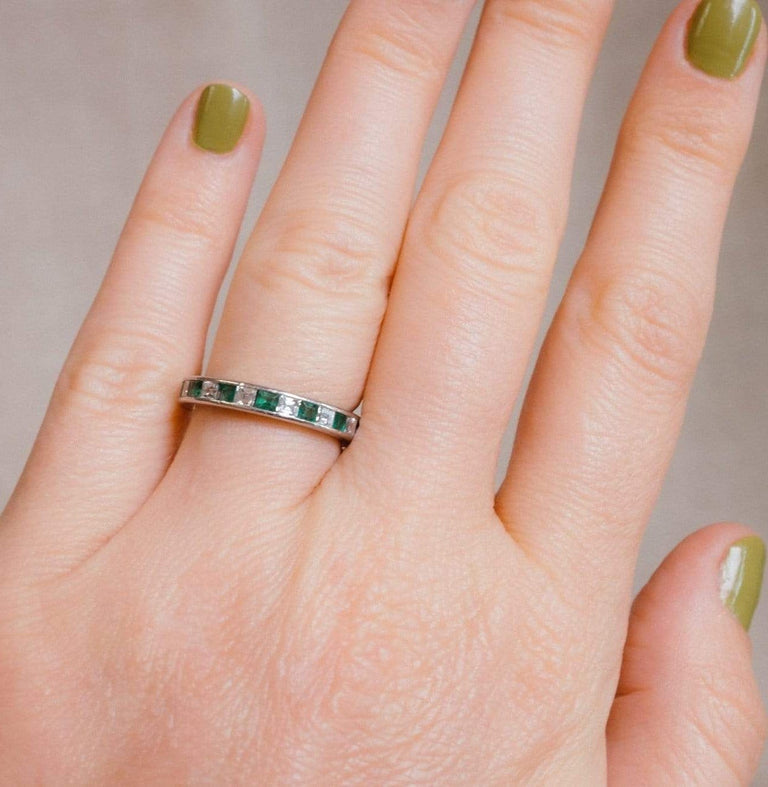 Cartier Mid Century Emerald & Diamond Platinum Eternity Band
