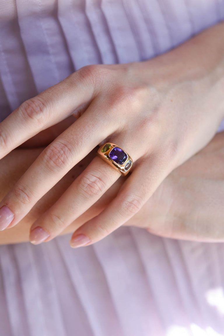 Chanel 18k Multi Gem 18k Gold Ring