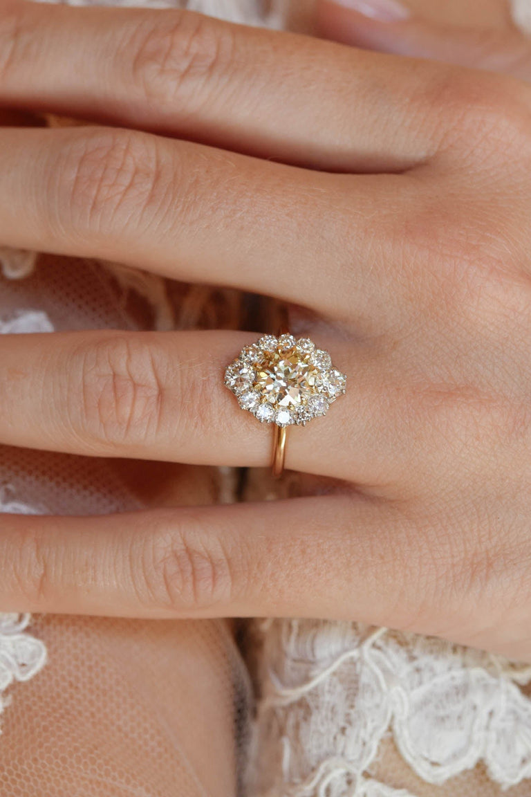 Leia 1.44 Vintage Style Antique Old European Cut Diamond Cluster Engagement Ring