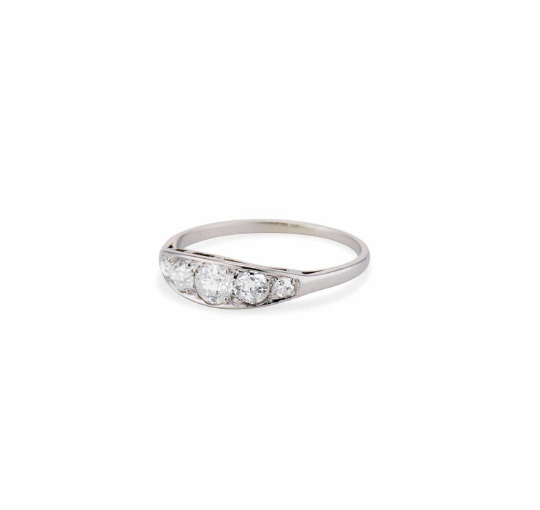 Early 20th Century .70 Carat Five-Stone Old European-Cut Diamond and Platinum Half-Band