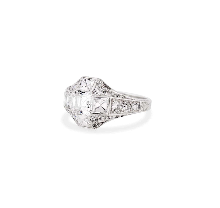 Early Art Deco .80 Carat Asscher Cut Diamond Ring