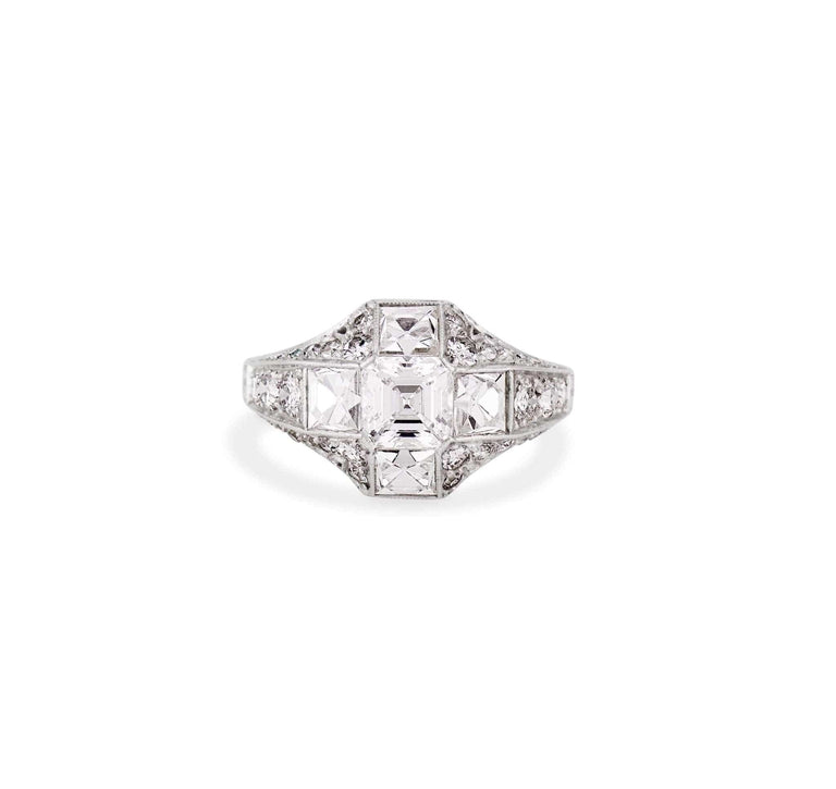 Early Art Deco .80 Carat Asscher Cut Diamond Ring
