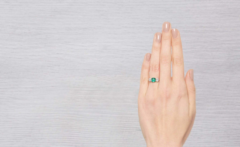 Early Art Deco Emerald and Diamond Three Stone Ring