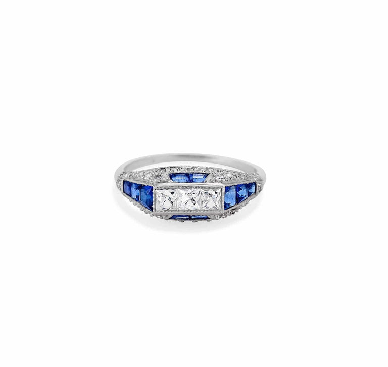 Early Art Deco French Cut Diamond & Sapphire Ring