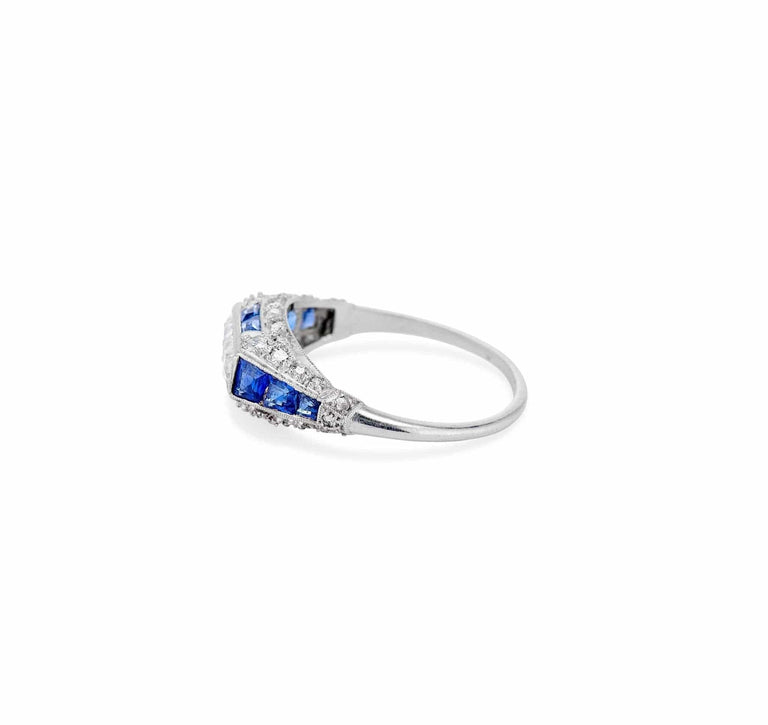 Early Art Deco French Cut Diamond & Sapphire Ring