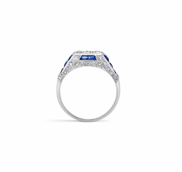 Early Art Deco French Cut Diamond & Sapphire Ring