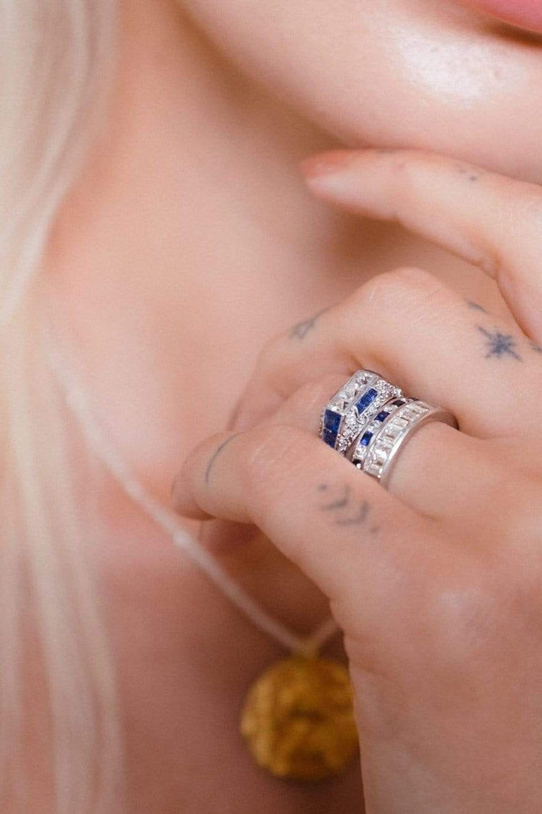 Early Art Deco French Cut Diamond & Sapphire Ring