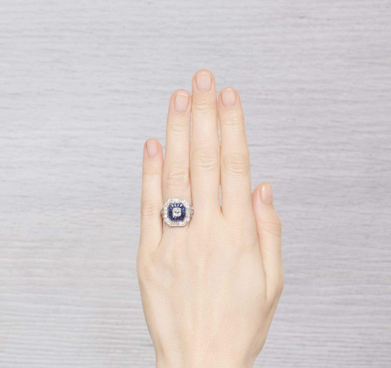 Early Art Deco Tiffany & Co Diamond & Sapphire Ring