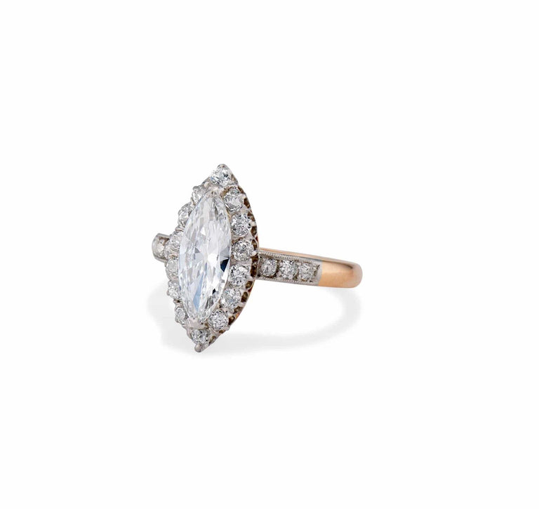 Edwardian 1.09 Carat Marquise-Cut Diamond Cluster