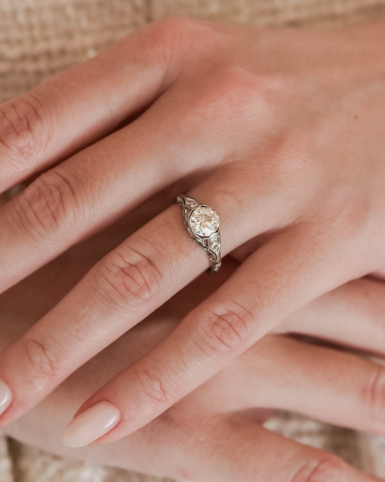 Edwardian 1.12 Carat Old European Cut Diamond Antique Engagement Ring