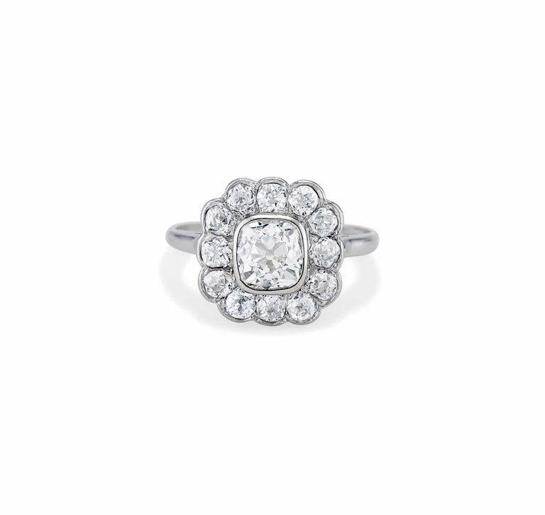 Edwardian 1.15 Carat Cushion Diamond Floret Cluster