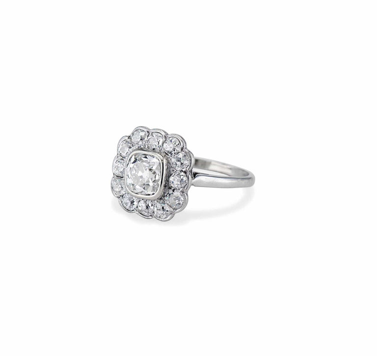Edwardian 1.15 Carat Cushion Diamond Floret Cluster
