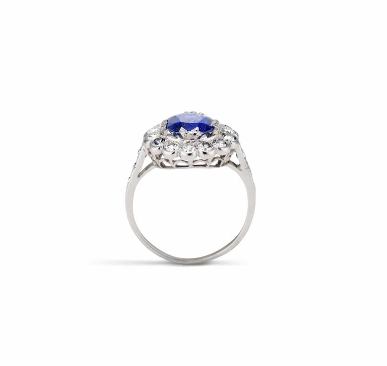 Edwardian 1.18 Carat Cushion Sapphire and Diamond Cluster Ring