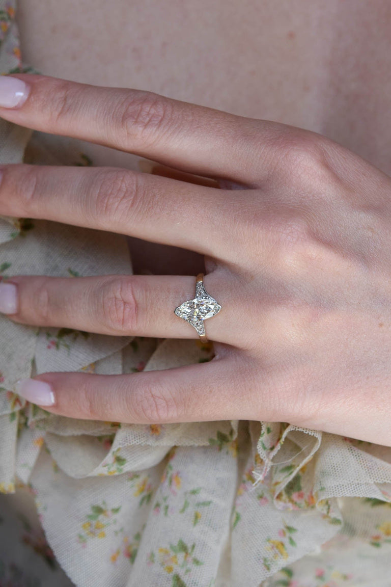 Edwardian 1.38 Carat Marquise Cut Antique Solitaire Engagement Ring