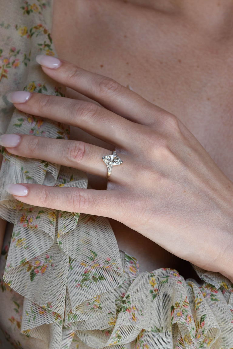 Edwardian 1.38 Carat Marquise Cut Antique Solitaire Engagement Ring