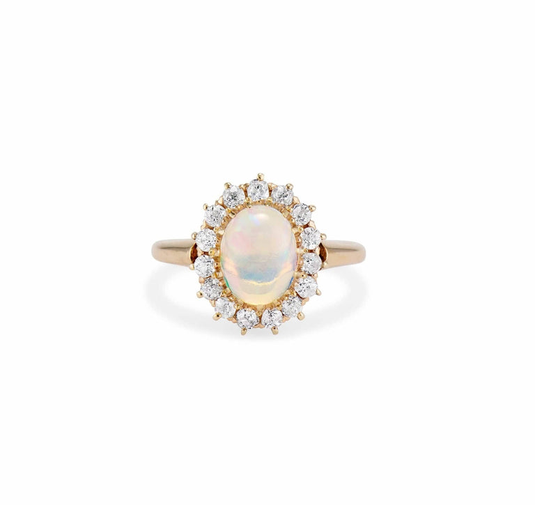 Edwardian 1.45 Carat Opal & Diamond Cluster Ring