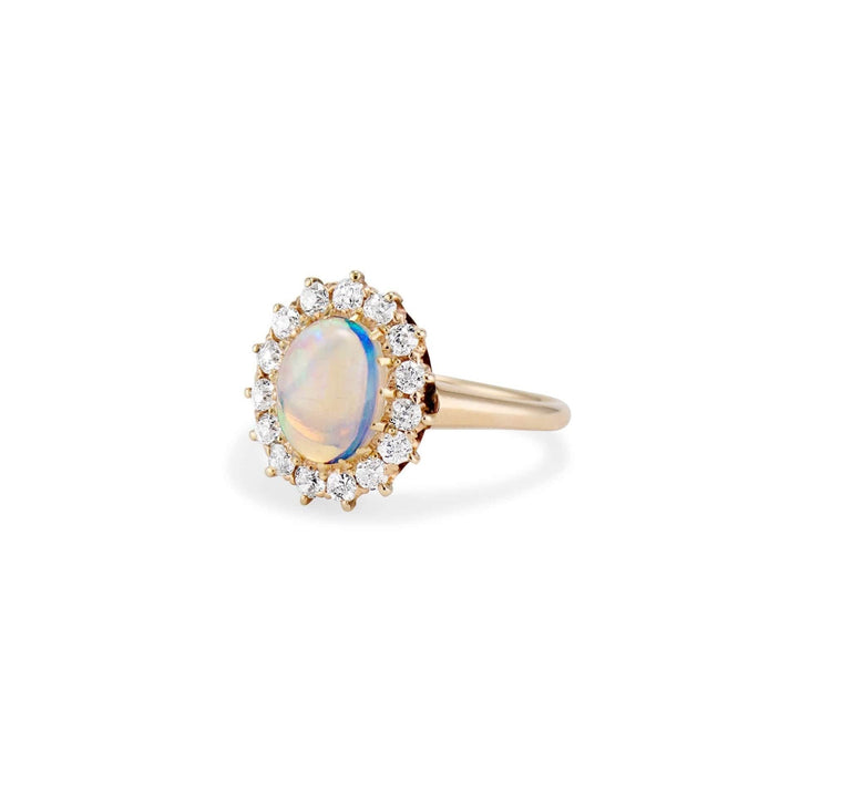 Edwardian 1.45 Carat Opal & Diamond Cluster Ring