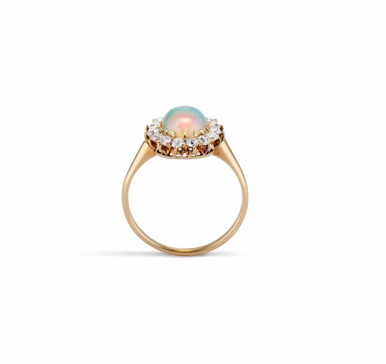 Edwardian 1.45 Carat Opal & Diamond Cluster Ring