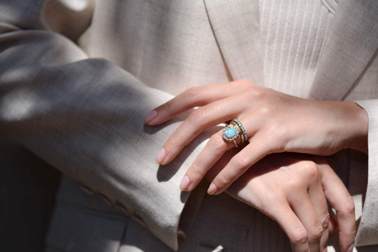Edwardian 1.45 Carat Opal & Diamond Cluster Ring