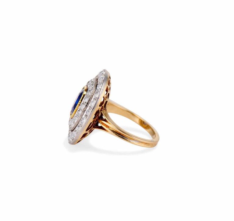 Edwardian 1.50 Cushion Sapphire and Diamond Target Ring, America