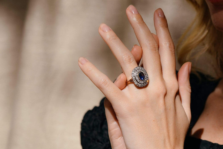 Edwardian 1.50 Cushion Sapphire and Diamond Target Ring, America