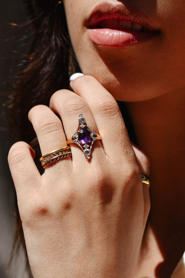 Edwardian 1.57 Carat Oval Cut Amethyst Dinner Ring