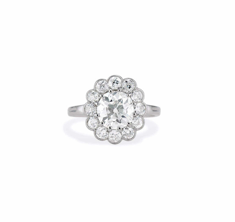 Edwardian 1.73 Carat Old European Diamond Cluster Engagement Ring
