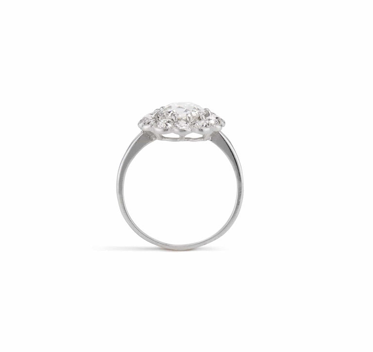 Edwardian 1.73 Carat Old European Diamond Cluster Engagement Ring