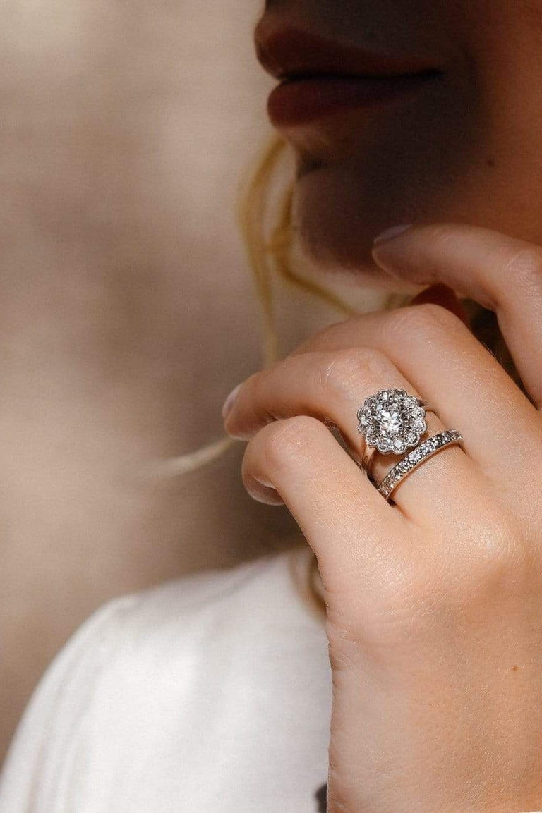 Edwardian 1.73 Carat Old European Diamond Cluster Engagement Ring