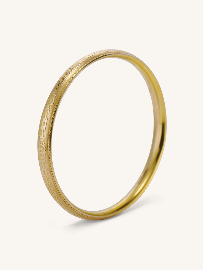 Edwardian 14K Newark Engraved Gold Bangle | Antique American c.1900–1920
