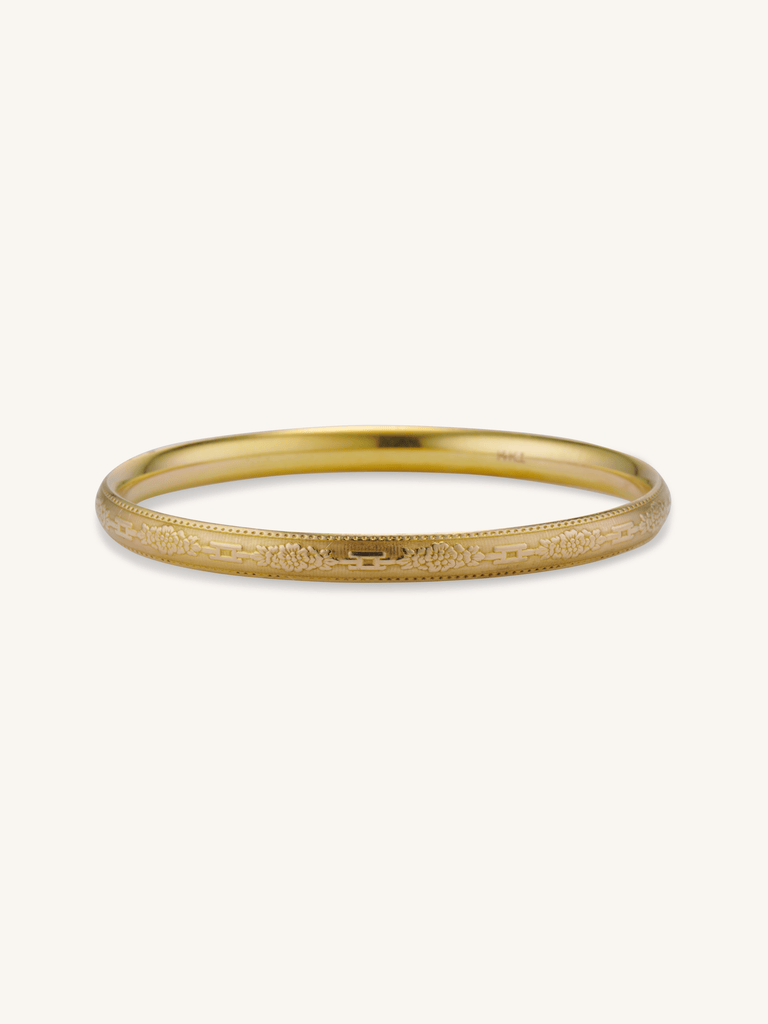 Edwardian 14K Newark Engraved Gold Bangle | Antique American c.1900–1920