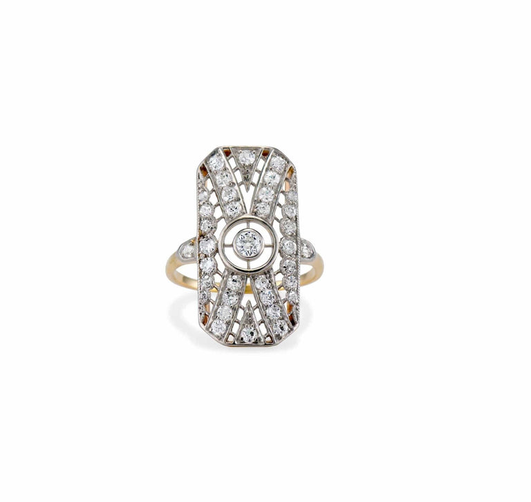 Edwardian .15 Carat Old European-Cut Diamond Platinum and Gold Dinner Ring
