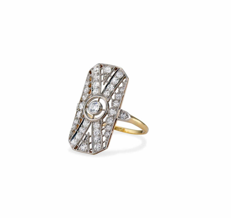 Edwardian .15 Carat Old European-Cut Diamond Platinum and Gold Dinner Ring