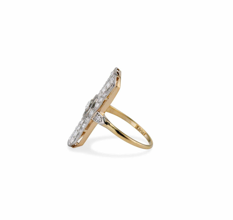 Edwardian .15 Carat Old European-Cut Diamond Platinum and Gold Dinner Ring