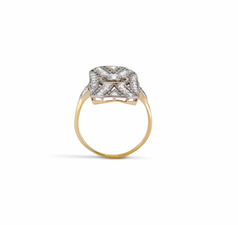 Edwardian .15 Carat Old European-Cut Diamond Platinum and Gold Dinner Ring