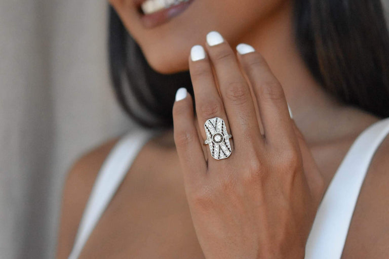 Edwardian .15 Carat Old European-Cut Diamond Platinum and Gold Dinner Ring