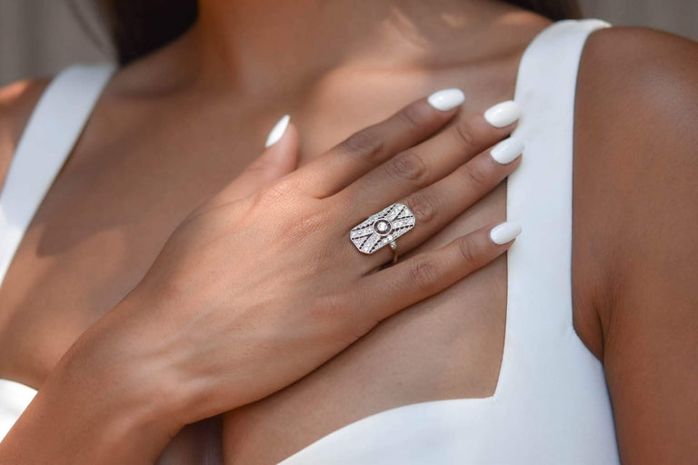 Edwardian .15 Carat Old European-Cut Diamond Platinum and Gold Dinner Ring